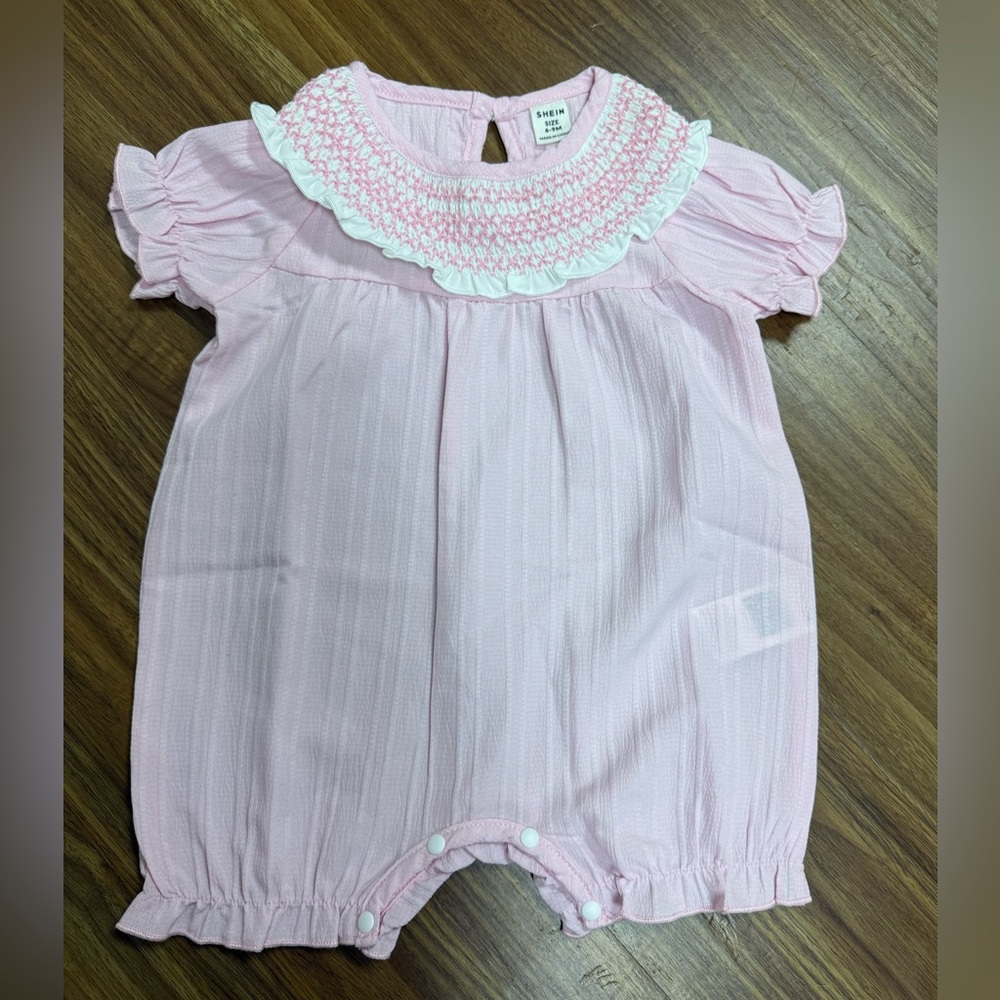 SHEIN- Light Pink Baby Romper with Smocked Collar- NWOT